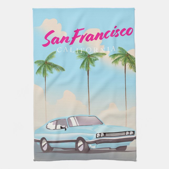 San Francisco California Tropical travel poster Geschirrtuch (Vertikal)