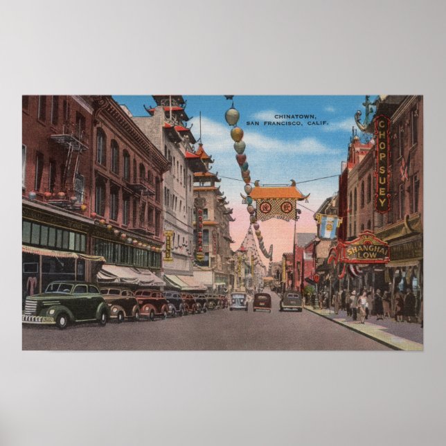 San Francisco, CAView von Chinatown Main Street Poster (Vorne)