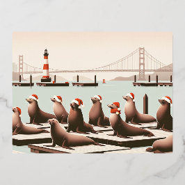 San Francisco Christmas Postcard | Golden Gate Folien Feiertagspostkarte