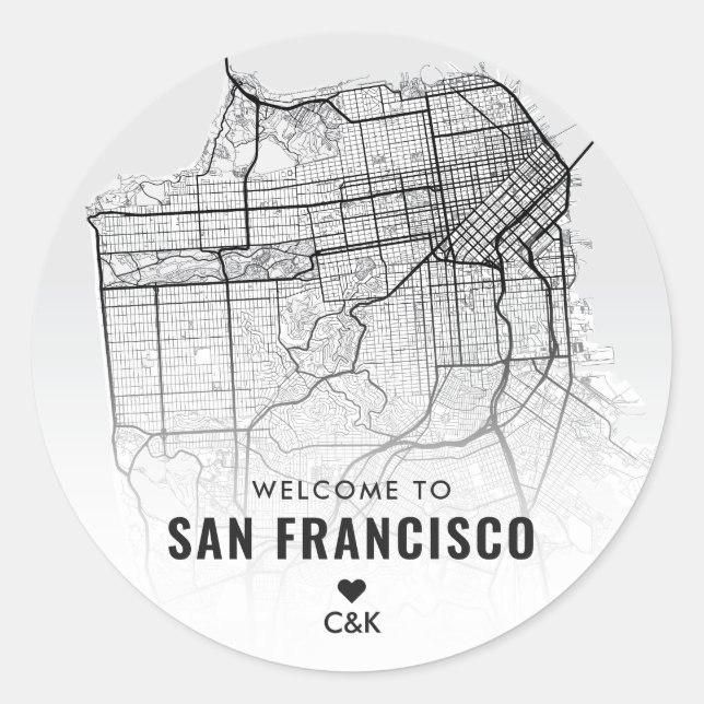 San Francisco City Map | Begrüßung Runder Aufkleber (Vorderseite)