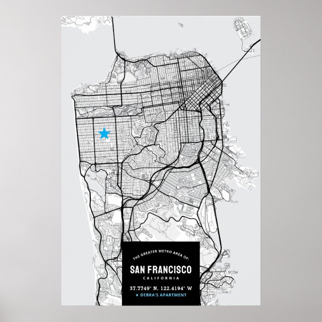 San Francisco City Map + Ihr Location Poster (Vorne)