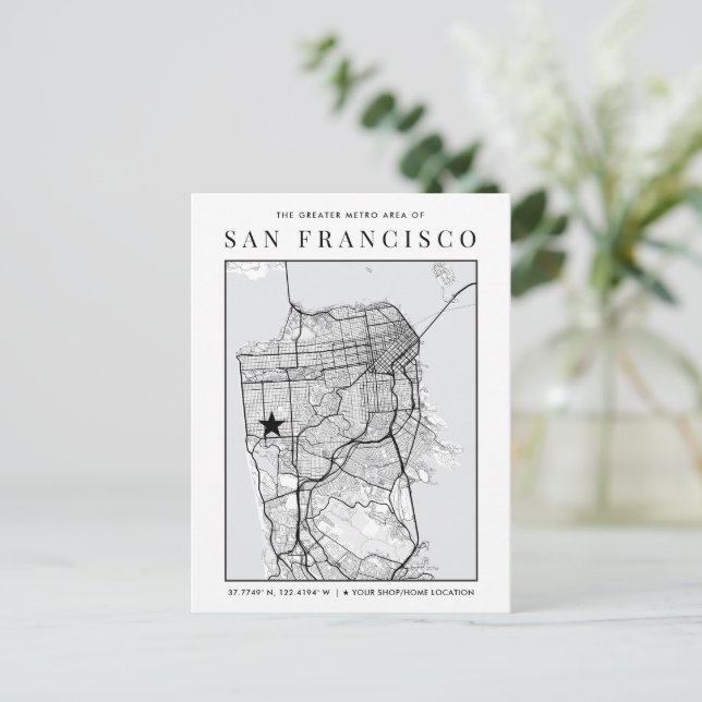 San Francisco City Map + Location Marker Postkarte (Stehend Vorderseite)