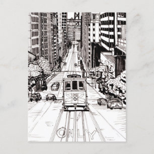 San Francisco City Pen und Tinte Zeichnend Postkarte
