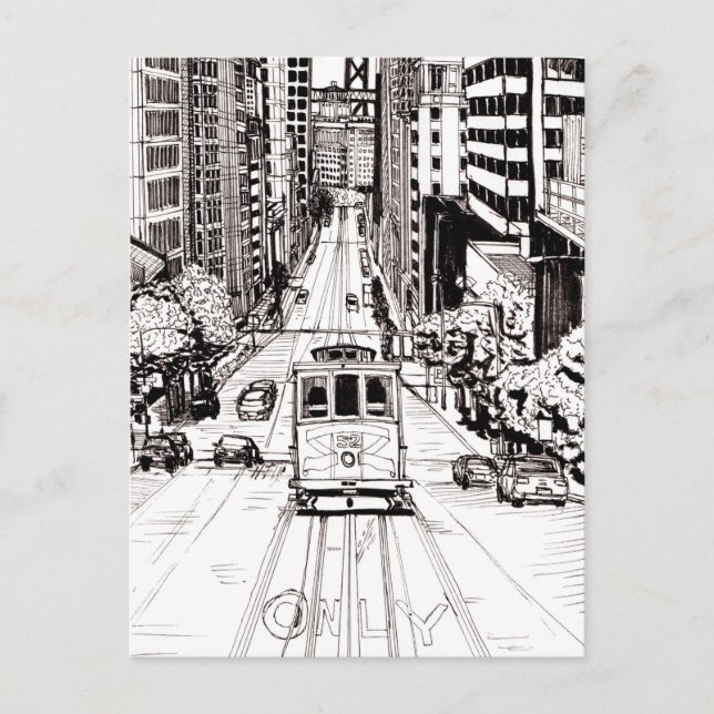 San Francisco City Pen und Tinte Zeichnend Postkarte (Vorderseite)