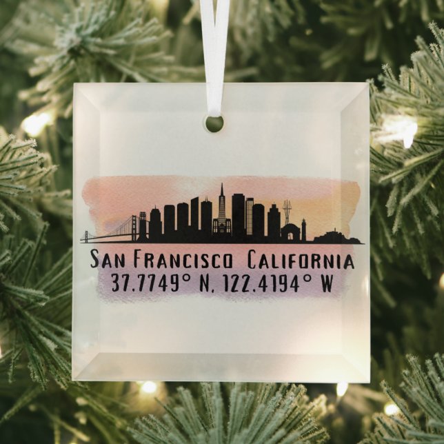 San Francisco City Skyline Latitude und Länge Ornament Aus Glas (Insitu)