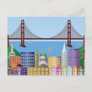 San Francisco City Skyline Zeichnend Illustration  Postkarte