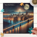 San Francisco Fantasy Night Puzzle<br><div class="desc">Puzzle mit einem Gemälde einer von San Francisco inspirierten Fantasiewelt,  mit einem Vollmond nachts.</div>