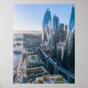 San Francisco futuristische Stadt Ozeanblick Poster