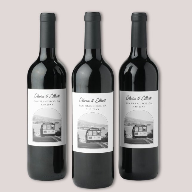 San Francisco Gastgeschenk Hochzeit Black & White Weinetikett (San Francisco Wedding Favor Black & White Wine Label
)