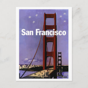 San Francisco Golden Gate Bridge bei Nacht, Vintag Postkarte