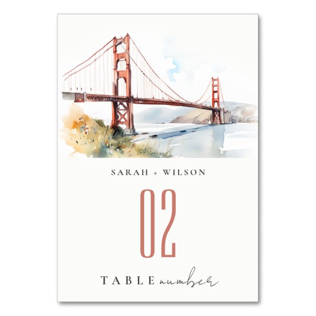 San Francisco Golden Gate Bridge Landscape Wedding Tischnummer (Vorderseite)
