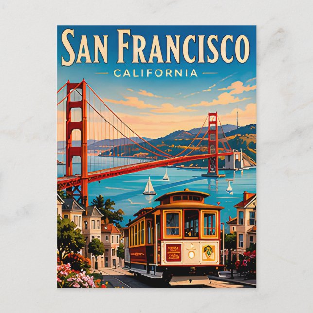 San Francisco Golden Gate Bridge Retro Postkarte (Vorderseite)