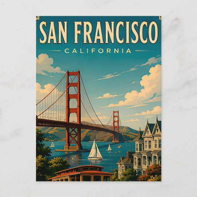 San Francisco Golden Gate Bridge Retro Postkarte (Vorderseite)