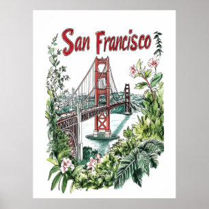 San Francisco Golden Gate Bridge Wasserfarbendesig Poster