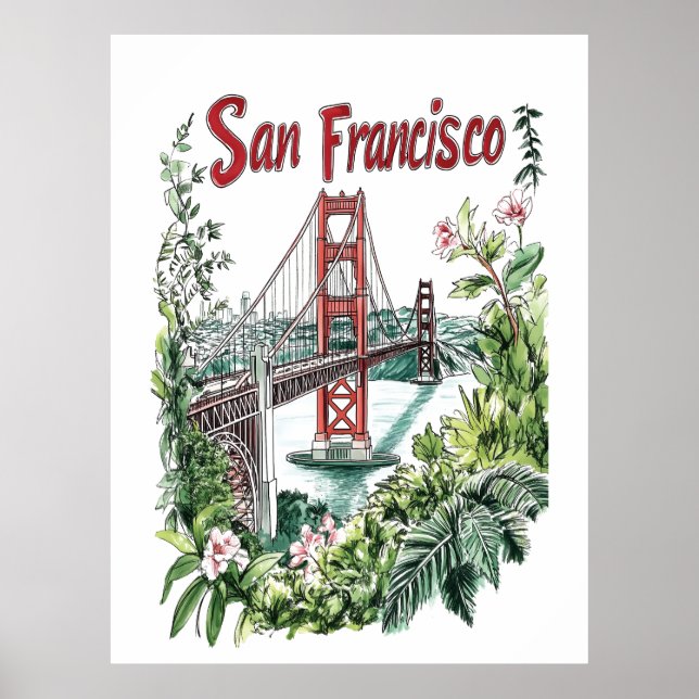 San Francisco Golden Gate Bridge Wasserfarbendesig Poster (Vorne)
