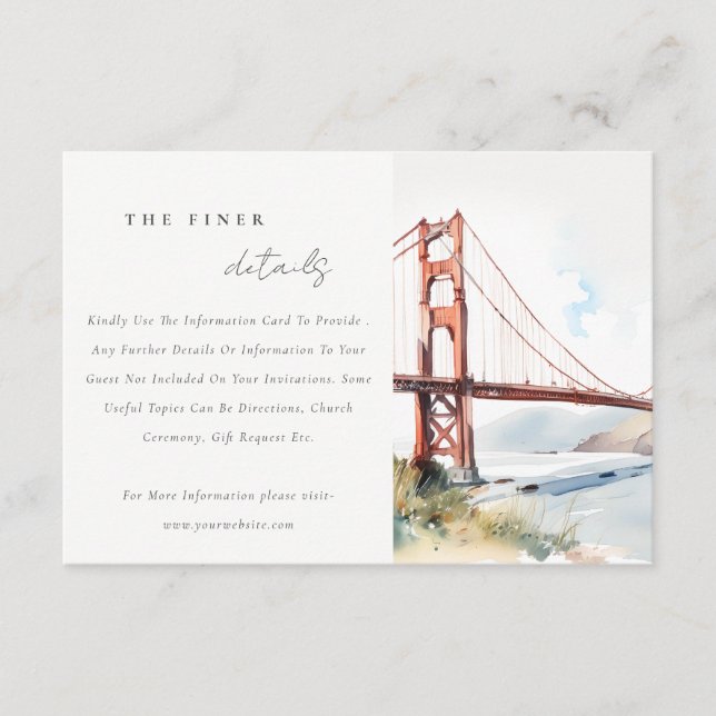 San Francisco Golden Gate Bridge Wedding Details Begleitkarte (Vorderseite)