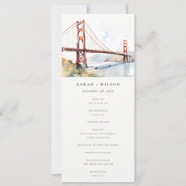 San Francisco Golden Gate Bridge Wedding Program Einladung (Vorderseite)