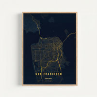 San Francisco Goldener Druck Landkarte Wandkunst P