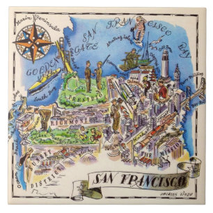 San Francisco Illustriert Blue Keramik Tile Fliese