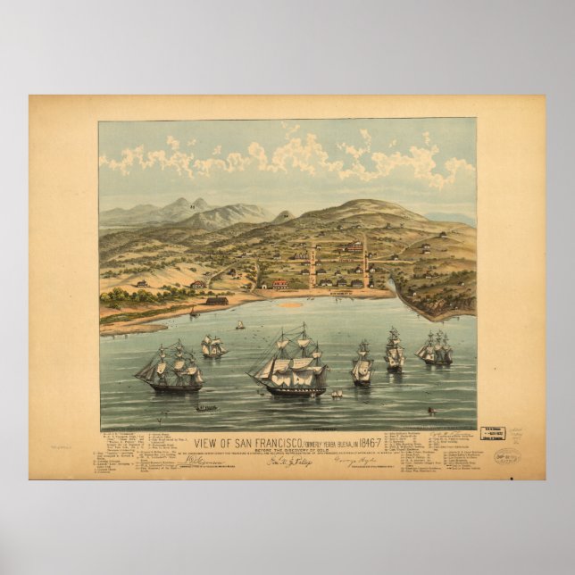San Francisco Kalifornien 1846 Panoramakarte Poster (Vorne)