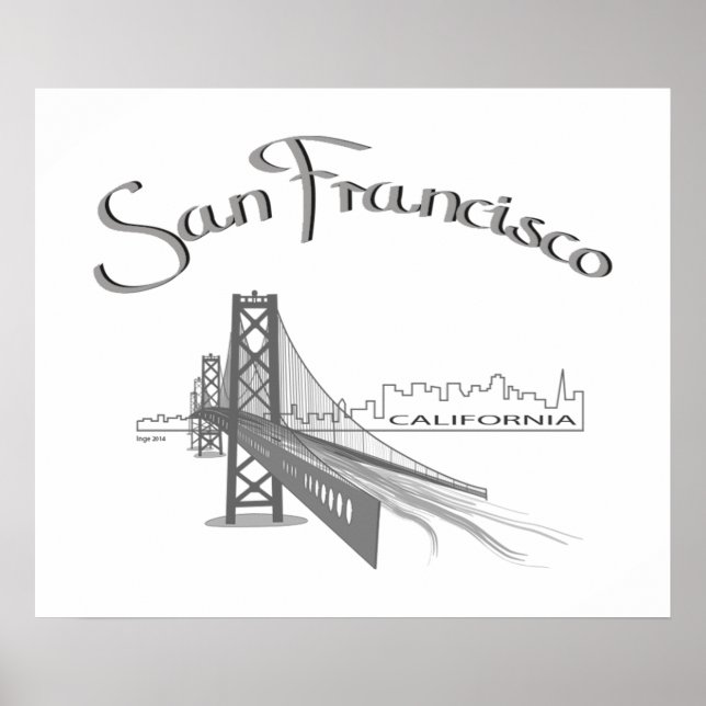 San Francisco, Kalifornien - Grau Poster (Vorne)