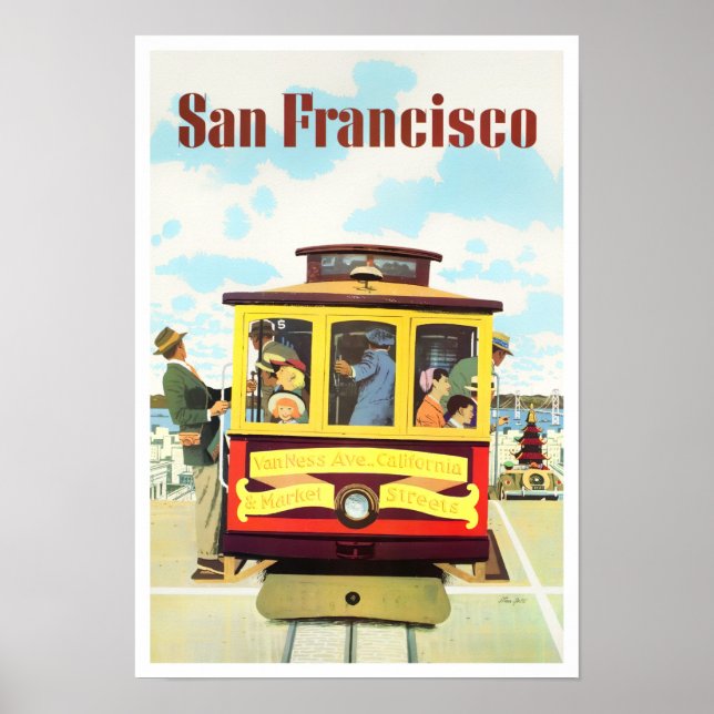 San Francisco Luftseilbahn Vintage Reiseplakat Poster (Vorne)