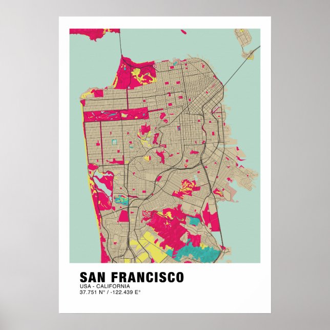 San Francisco Map Poster - Kalifornien - Farbenfro (Vorne)
