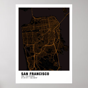 San Francisco Map Poster - Kalifornien Gold Karte