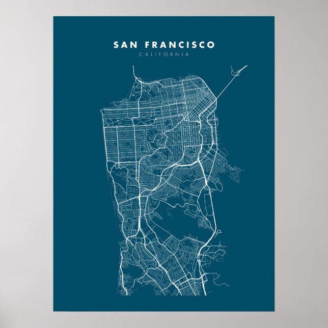 San Francisco Map Print, Poster Paper Dark Blue (Vorne)