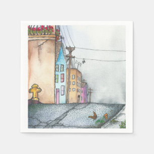 San Francisco Neighborhood Watercolor Serviette