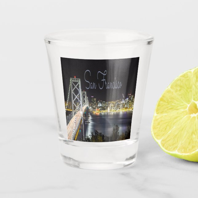 San Francisco Night Sky Line Golden Gate Bridge Schnapsglas (Vorderseite)
