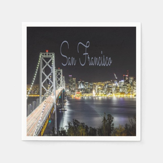 San Francisco Night Sky Line Golden Gate Bridge Serviette (Vorderseite)