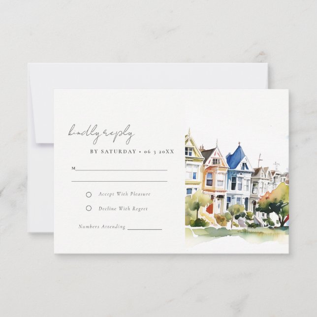 San Francisco Painted Ladies Landscape Wedding RSVP Karte (Vorderseite)