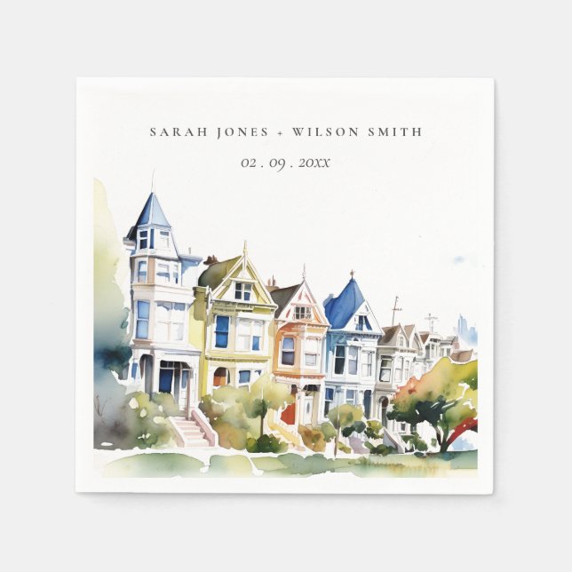 San Francisco Painted Ladies Landscape Wedding Serviette (Vorderseite)