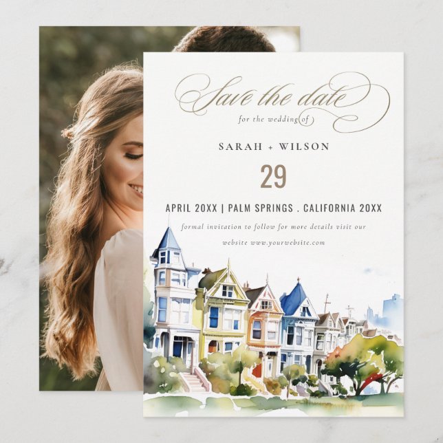 San Francisco Painted Ladies Scape Photo Wedding Save The Date (Vorne/Hinten)