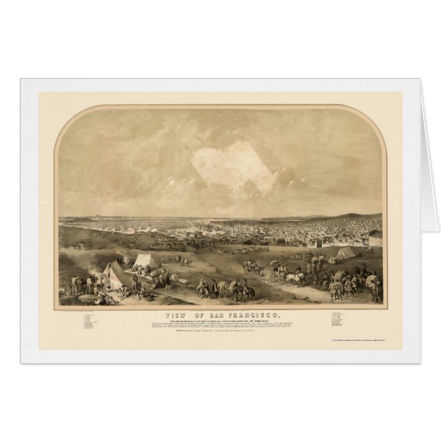 San Francisco, panoramische Karte CAs - 1851 (Vorderseite (Horizontal))