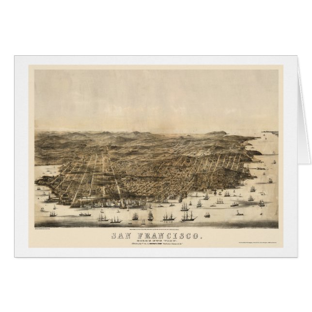 San Francisco, panoramische Karte CAs - 1864 (Vorderseite (Horizontal))