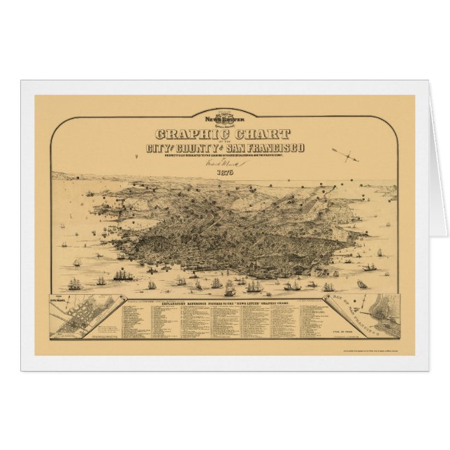 San Francisco, panoramische Karte CAs - 1875 (Vorderseite (Horizontal))