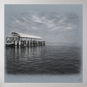 San Francisco Pier und Nebel Archivzeichnungsdruck Poster