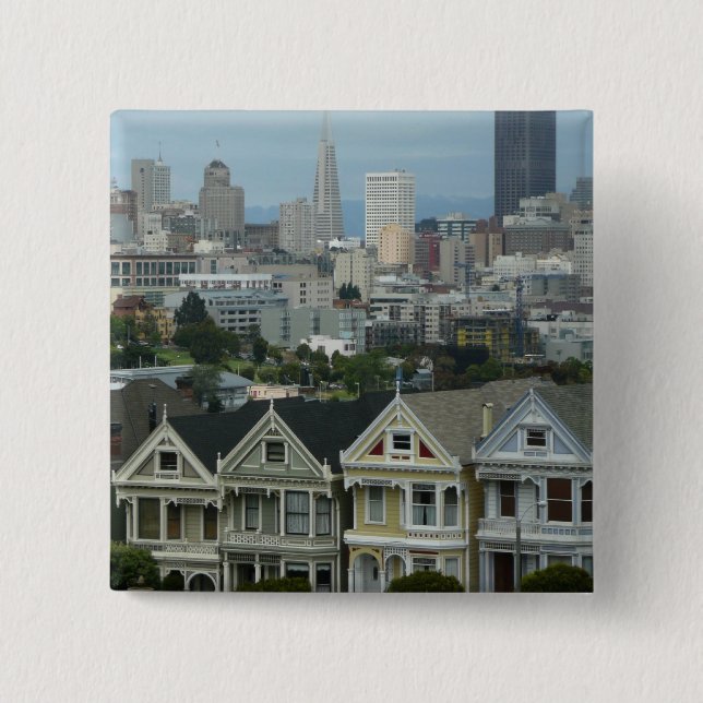 San Francisco Postcard Row City Scene Fotografie Button (Vorderseite)