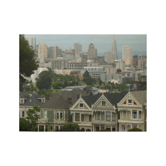 San Francisco Postcard Row City Scene Fotografie Holzposter (Vorderseite)