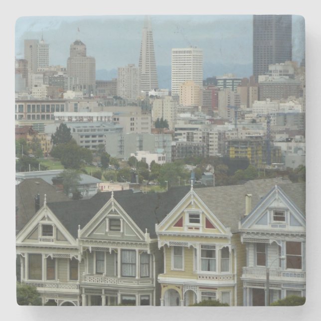 San Francisco Postcard Row City Scene Fotografie Steinuntersetzer (Vorderseite)