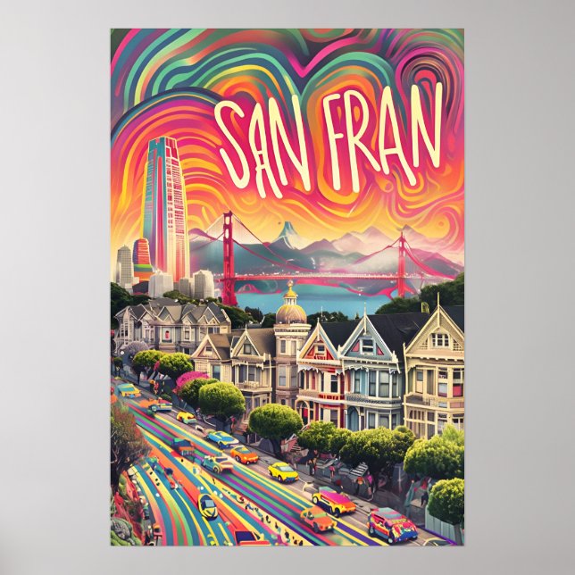 San Francisco Psychedelic Rainbow Art Print Poster (Vorne)