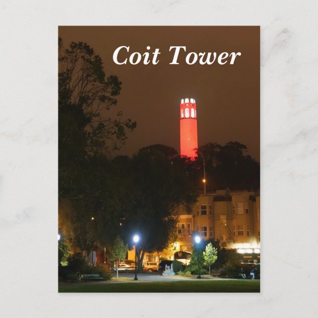 San Francisco Red Coit Tower Postcard Postkarte (Vorderseite)