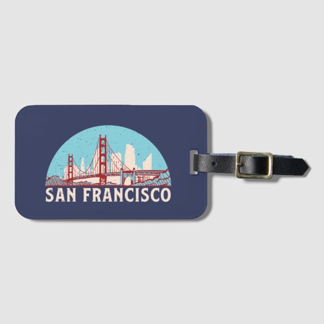 San Francisco Retro City Skyline Vintag Cityscape Gepäckanhänger (Vorderseite (Horizontal))
