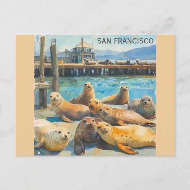 San Francisco Sea Lions Pier 39 Wasserfarbe Postkarte (Vorderseite)