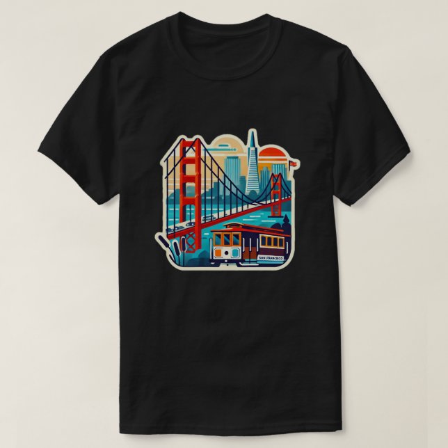 San Francisco Sehenswürdigkeiten Golden Gate Cable T-Shirt (Design vorne)