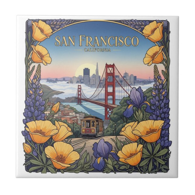 San Francisco-Seilbahn-Postkarte Fliese (Vorderseite)