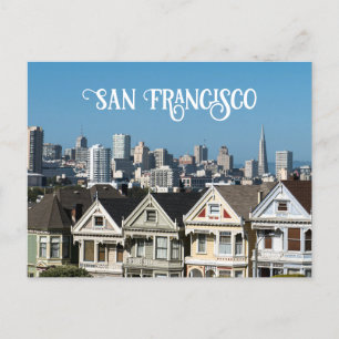 San Francisco Skyline and Painted Ladys Houses Postkarte