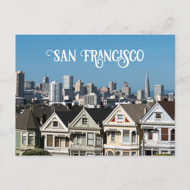 San Francisco Skyline and Painted Ladys Houses Postkarte (Vorderseite)
